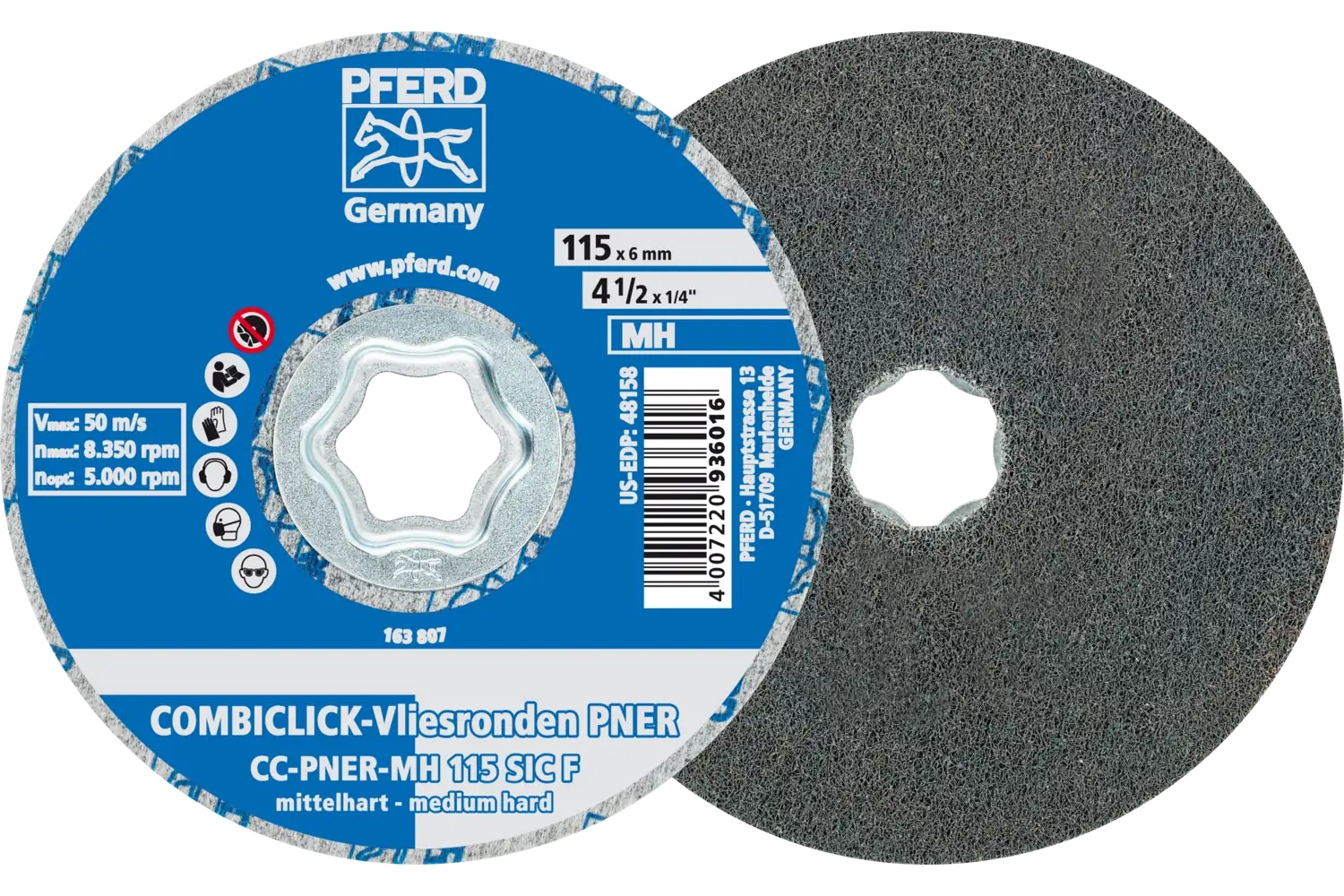 Picture of Pferd Combiclick® Unitized Disc, 4-1/2" Dia, Fine, Medium-Hard, 6SF, Silicon carbide